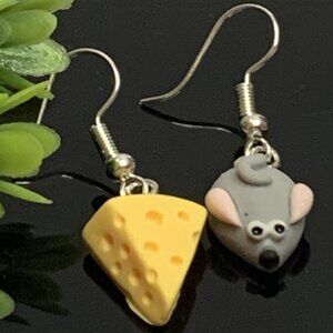 Mouse Earring, Cheese Earring, Silly Animal Earring, Funny Food Earring, Gift
